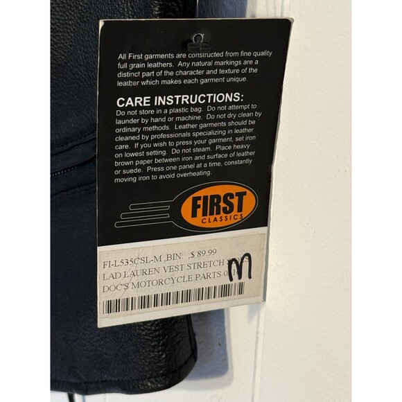 First Classics Leather Vest Womens Medium Black Lauren Motorcycle Lace Up Sides - Picture 3 of 11